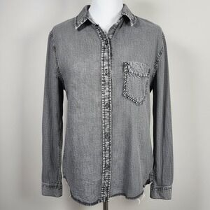 Dex Stonewash Denim Shirt Womens Medium Grey Streetwear Western Tencel Button Up